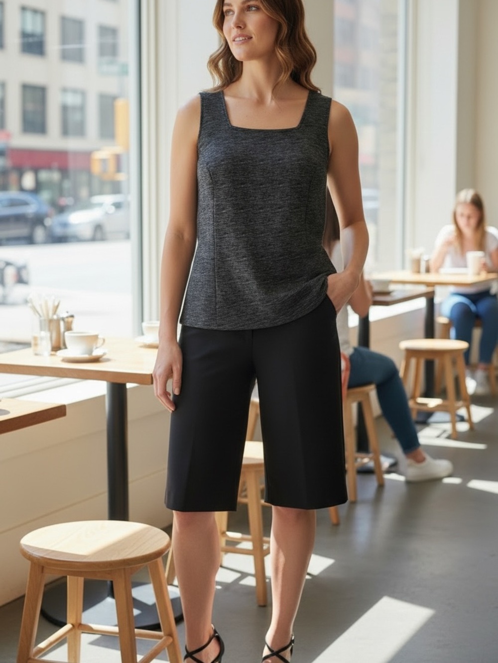 Dialogue Charcoal Gray Sleeveless Square-Neck Tank Top-100% silk!